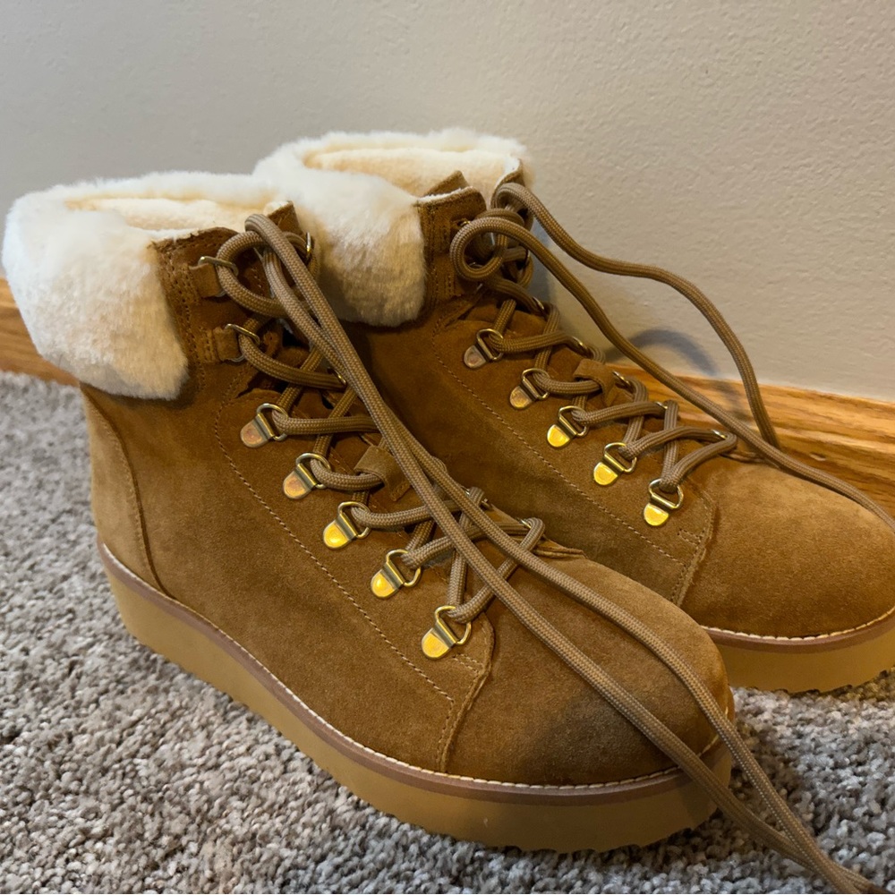 Sam Edelman Franc Suede & Faux Shearling Trim Hiking Toffee Boot Size 9 NWOT